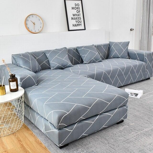 Sofa cover Geometric grey jacquard chaise lounge slipcover with elastic bottom by Stevvex on Tampa Home & Garden Store