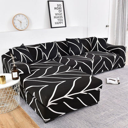 Sofa cover with black and white geometric pattern for L-shaped chaise, elastic by Stevvex on Tampa Home & Garden Store