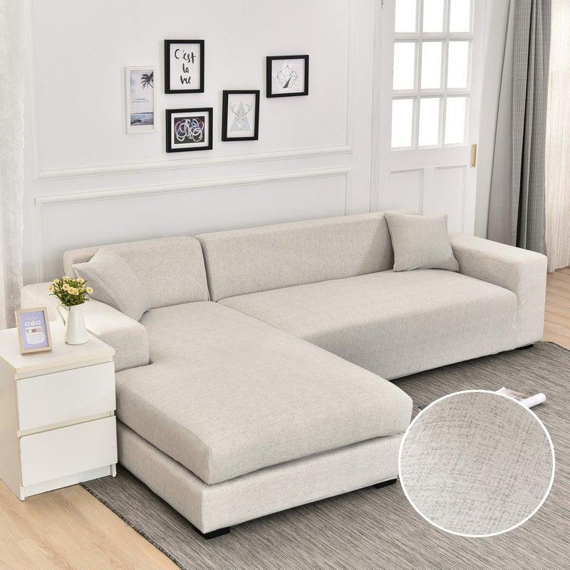 Sofa cover Geometric jacquard slipcover for L-shaped chaise lounge beige elastic bottom on Tampa Home & Garden Store