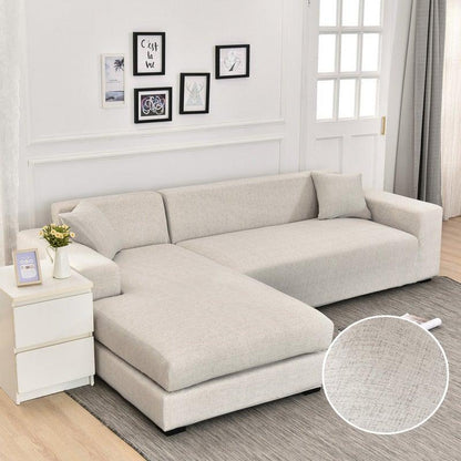 Sofa cover Geometric jacquard slipcover for L-shaped chaise lounge beige elastic bottom on Tampa Home & Garden Store