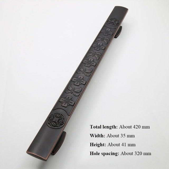 Wooden door pull handle antique black with floral embossing Stevvex ST50DE3827TTE on Tampa Home & Garden Store