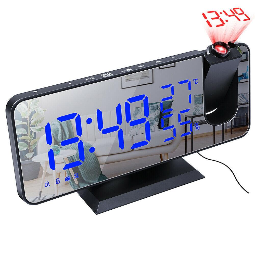 Stevvex LED projection alarm clock with large blue digits and USB charger desk clock on Tampa Home & Garden Store
