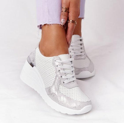 Stevvex white platform sneakers with perforated upper and silver accents on Tampa Home & Garden Store