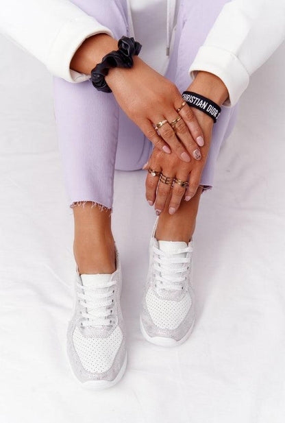 Stevvex white platform sneakers with perforated toe and light grey overlays, pair on Tampa Home & Garden Store