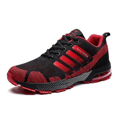 Stevvex running sneakers black red mesh upper lace-up low-top with air cushion sole on Tampa Home & Garden Store