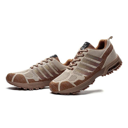 Stevvex men's running athletic sneakers beige-brown breathable mesh lace-up pair on Tampa Home & Garden Store