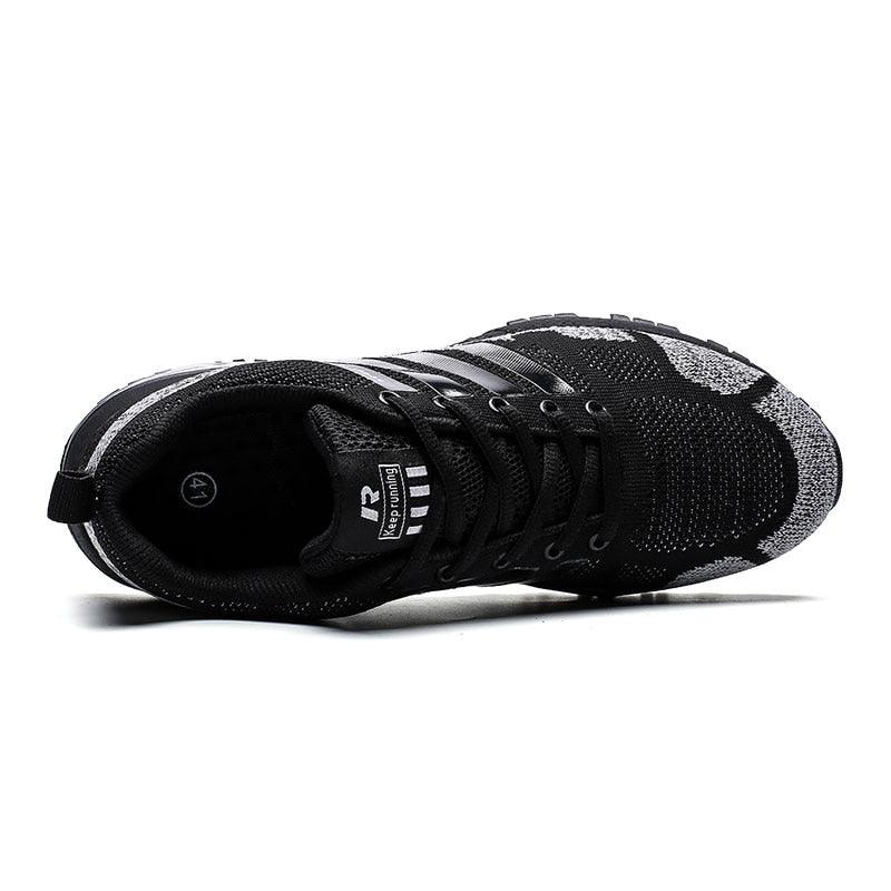 Stevvex running sneakers black knit upper lace-up low-top athletic shoes on Tampa Home & Garden Store
