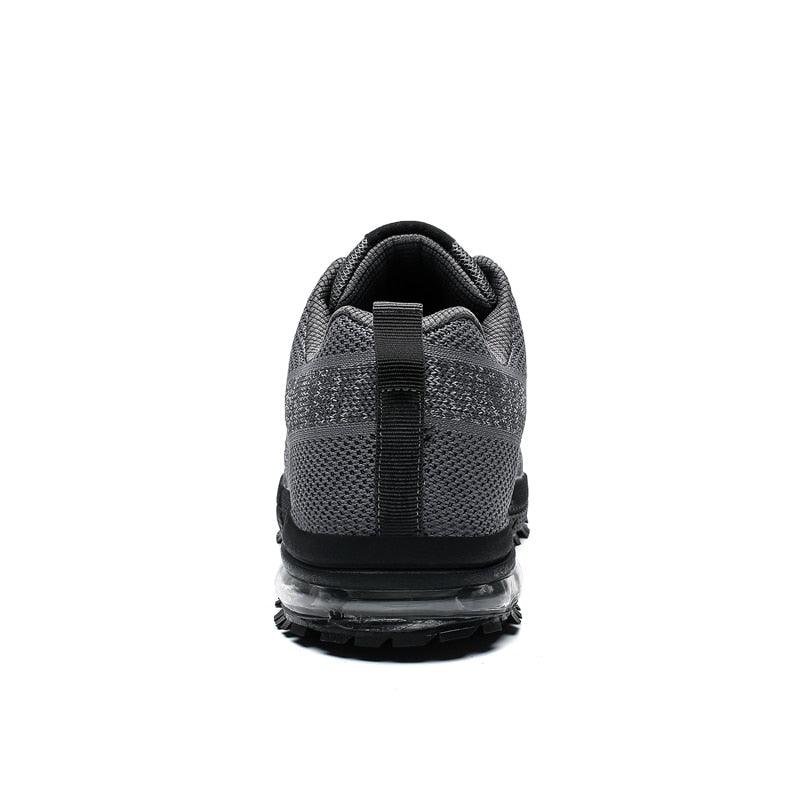 Stevvex running mens athletic sneakers with air cushion, grey knit upper, lace-up low top on Tampa Home & Garden Store
