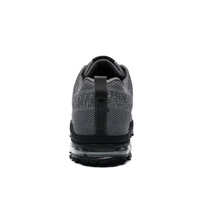 Stevvex running mens athletic sneakers with air cushion, grey knit upper, lace-up low top on Tampa Home & Garden Store
