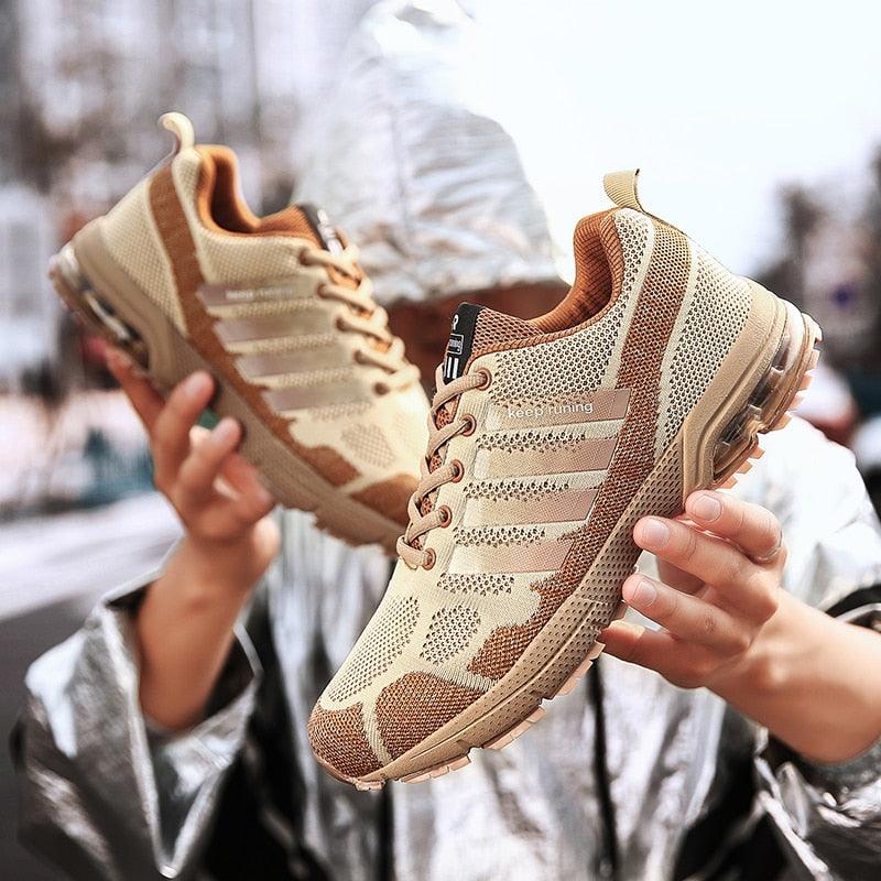 Running men's athletic sneakers Stevvex beige breathable mesh with air cushion sole pair on Tampa Home & Garden Store