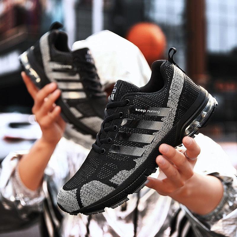 Running sneakers black gray mesh with air sole, 2 pairs, lace-up low top on Tampa Home & Garden Store