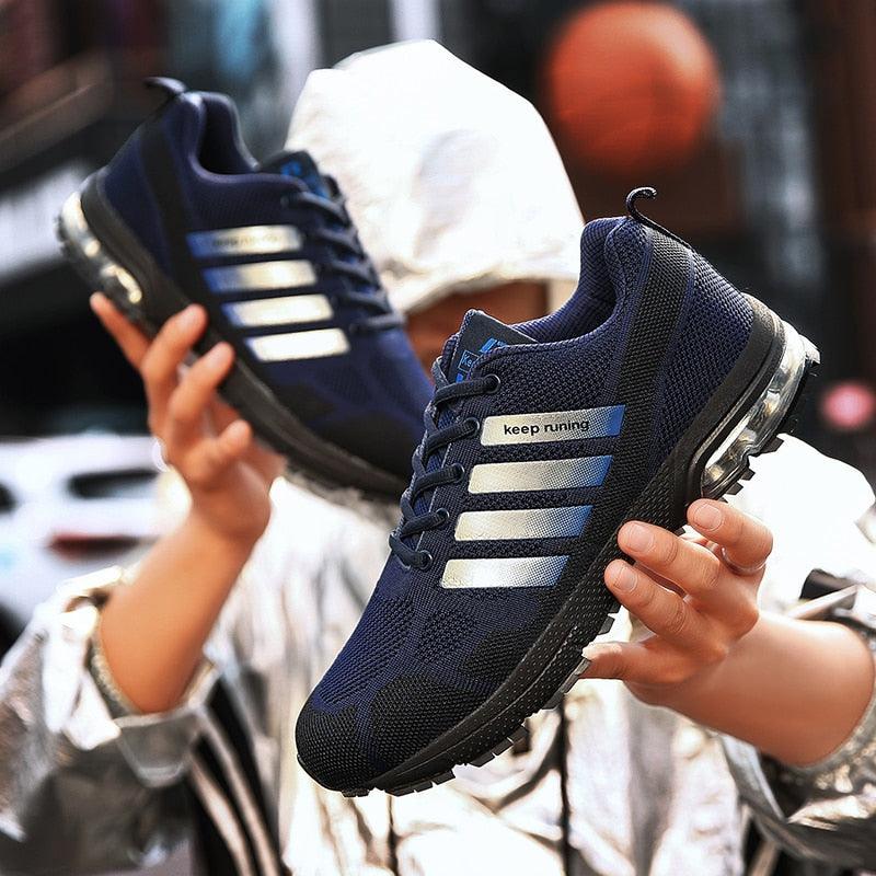 Running sneakers Stevvex navy blue mesh lace-up low-top with air cushion sole on Tampa Home & Garden Store