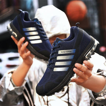Running sneakers Stevvex navy blue mesh lace-up low-top with air cushion sole on Tampa Home & Garden Store