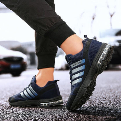 Stevvex running sneakers with breathable knit upper and blue stripes air cushion sole on Tampa Home & Garden Store