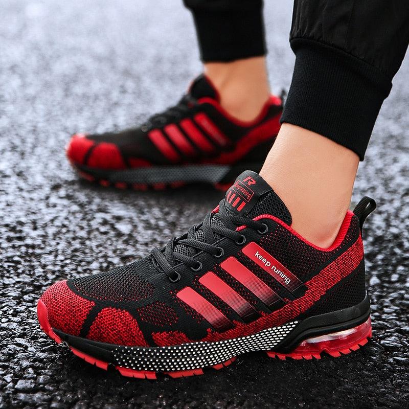 Men's running sneakers Stevvex black red breathable mesh air-cushion sole lace-up low-top on Tampa Home & Garden Store