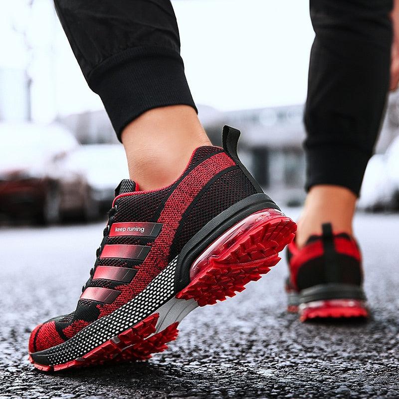 Running Mens Sport Sneakers black-red knit upper lace-up low-top air cushion shoes on Tampa Home & Garden Store