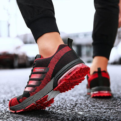 Running Mens Sport Sneakers black-red knit upper lace-up low-top air cushion shoes on Tampa Home & Garden Store