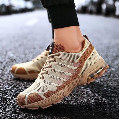 Stevvex running mens athletic sneakers beige tan knit upper, lace-up low top footwear on Tampa Home & Garden Store
