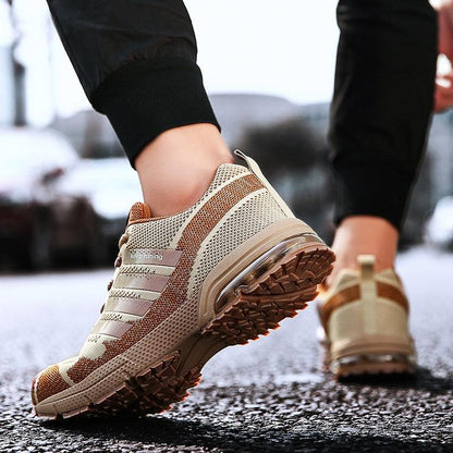 Stevvex running sneakers beige knit upper lace-up with air-cushion sole on Tampa Home & Garden Store