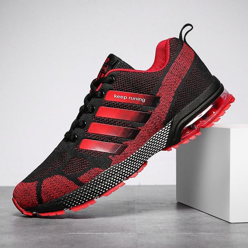 Stevvex mens running athletic shoes red black lace-up low top with air cushion sole on Tampa Home & Garden Store
