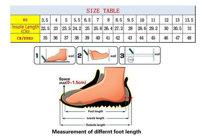 Stevvex men's sneakers size chart and footlength diagram with US CM Euro conversions on Tampa Home & Garden Store
