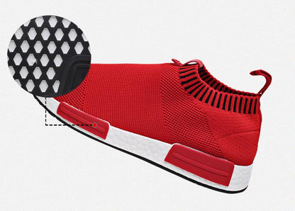 Stevvex men's breathable running sneakers with red knit upper and white foam midsole on Tampa Home & Garden Store