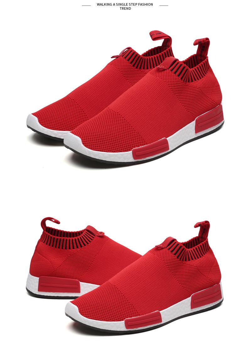 Men's breathable red knit running sneakers pair with white sole by Stevvex on Tampa Home & Garden Store