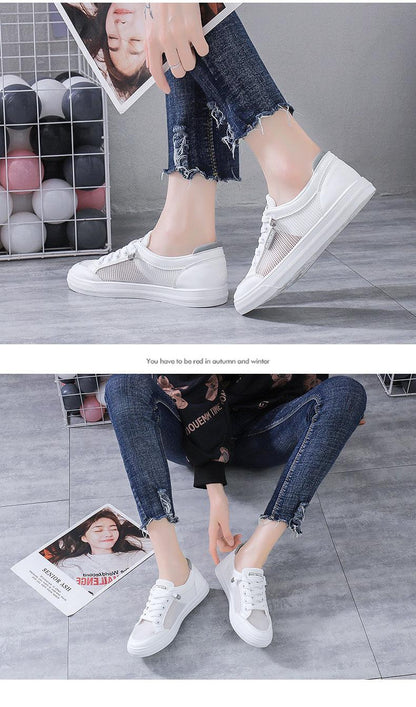 Women's white breathable mesh casual sneakers Stevvex with lace-up closure and flat sole on Tampa Home & Garden Store