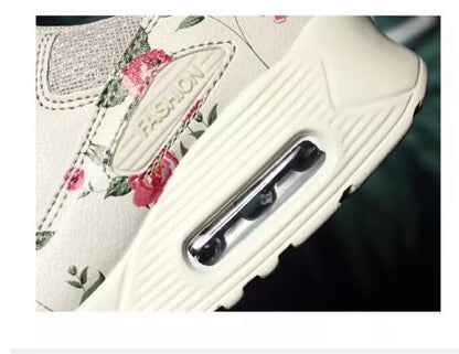 Stevvex white platform sneakers with floral print, air-cushion midsole for casual wear on Tampa Home & Garden Store