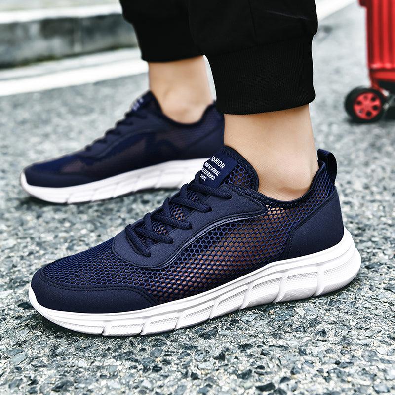 Stevvex men's navy mesh sneakers with breathable upper and chunky white sole on Tampa Home & Garden Store