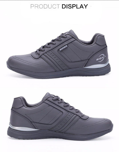 Stevvex men's lace-up athletic walking shoes in dark gray with Bona logo on Tampa Home & Garden Store