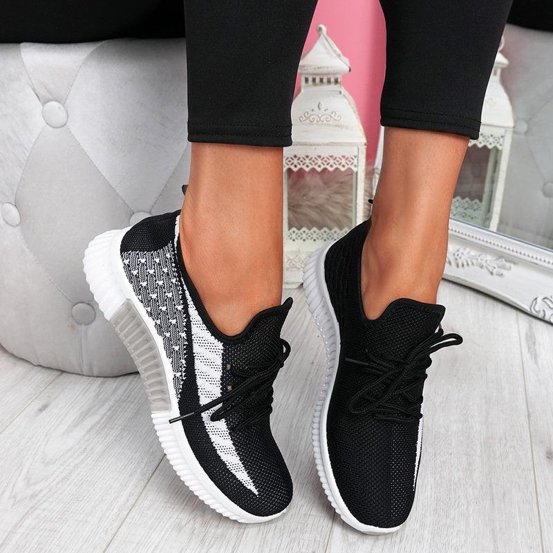 Elegant Sport women's vulcanized mesh sneakers lace-up black/white anti-slip sole Stevvex on Tampa Home & Garden Store
