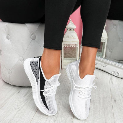 Elegant Sport Stevvex white mesh sneakers with black stripe lace-up anti-slip sole on Tampa Home & Garden Store