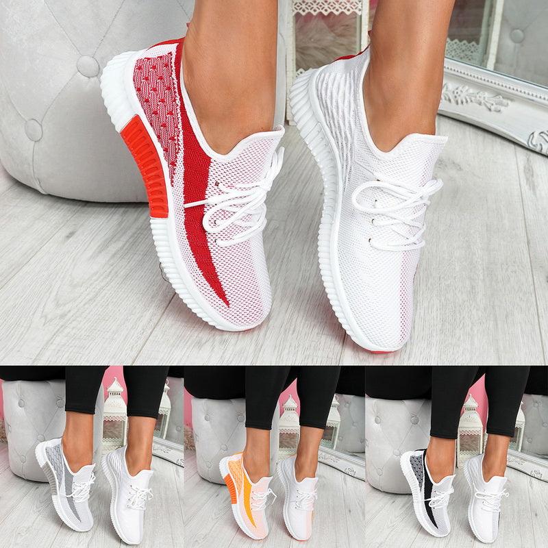 Stevvex lace-up mesh sneakers white with red accent; breathable anti-slip sole on Tampa Home & Garden Store