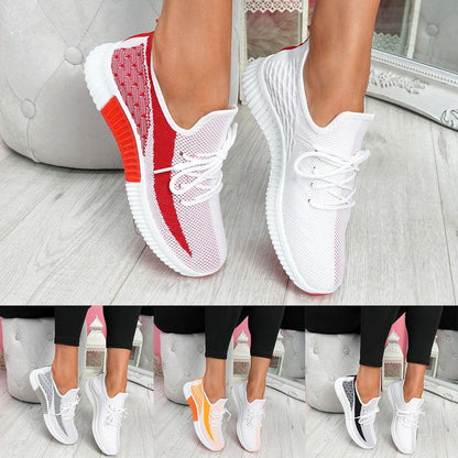 Stevvex lace-up mesh sneakers white with red accent; breathable anti-slip sole on Tampa Home & Garden Store