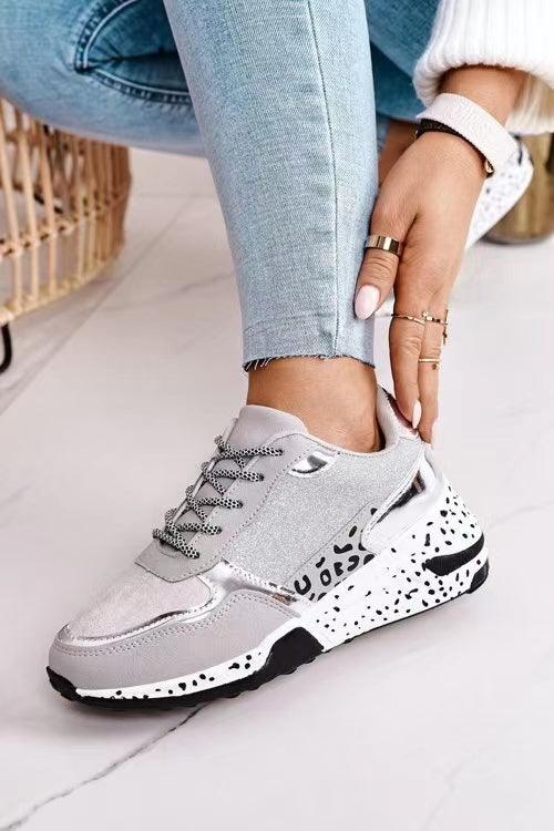 Women leopard print sneakers lace-up vulcanized breathable speckled sole Stevvex on Tampa Home & Garden Store