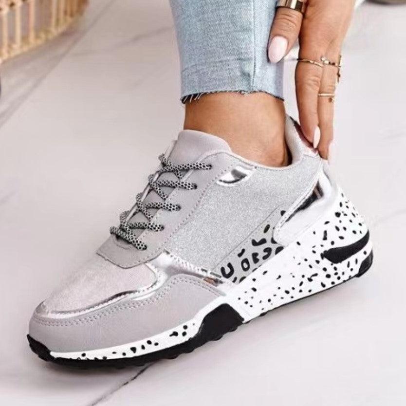 Women's lace-up sneakers Stevvex gray with a chunky speckled sole on Tampa Home & Garden Store