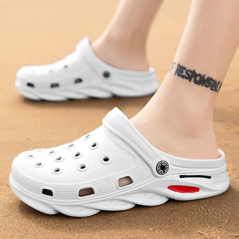Stevvex white outdoor sandals pair with perforated upper and red sole accent on Tampa Home & Garden Store