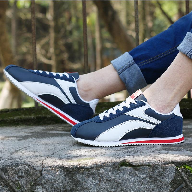 Stevvex athletic sneakers blue and white with red sole, walking shoes for outdoors, 1 pair on Tampa Home & Garden Store