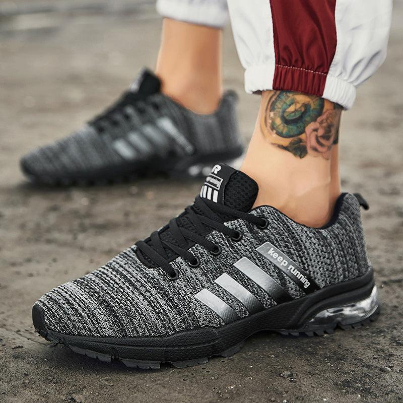 Stevvex men's casual breathable running sneakers with air cushion, gray knit upper on Tampa Home & Garden Store