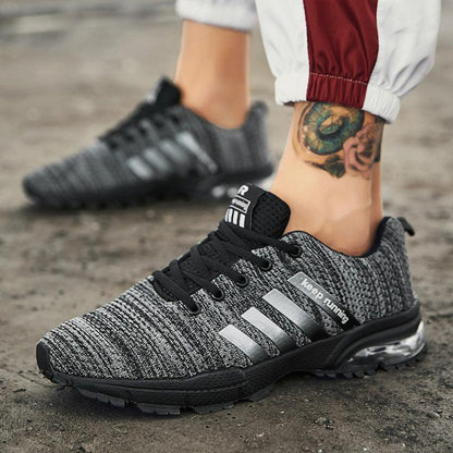 Stevvex men's casual breathable running sneakers with air cushion, gray knit upper on Tampa Home & Garden Store