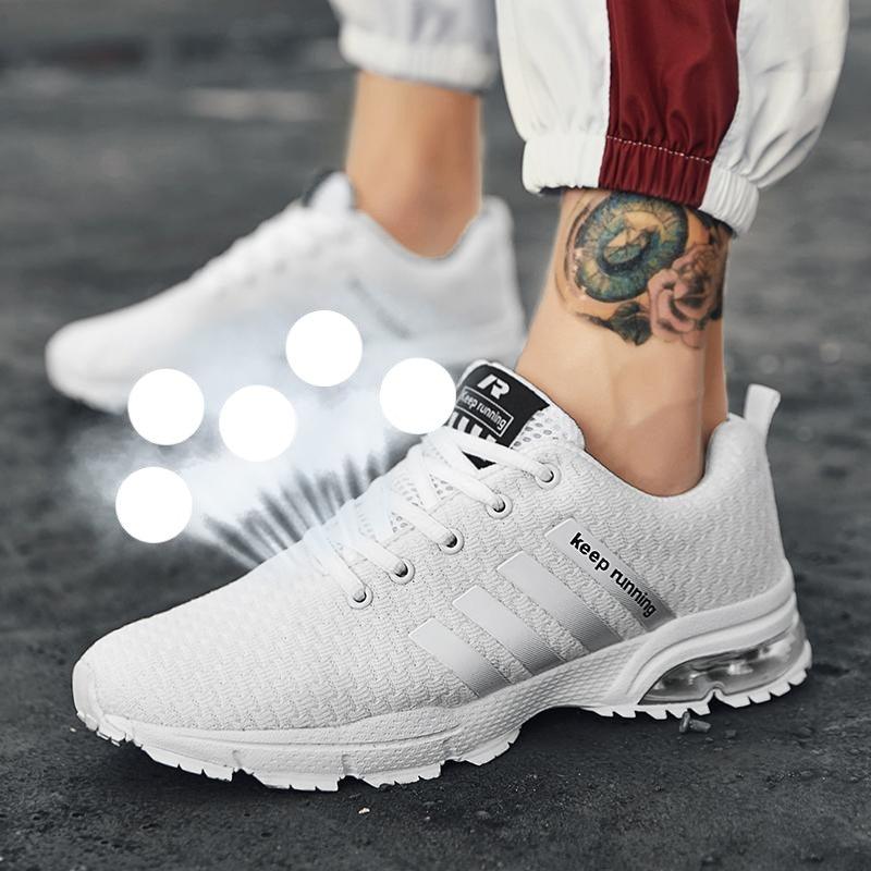 Stevvex white breathable mesh sneakers with air cushion sole for running and training on Tampa Home & Garden Store