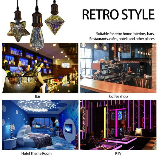 LED 3D fireworks Edison bulb decoration with retro stained-glass star teardrop diamond shapes on Tampa Home & Garden Store
