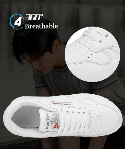 Stevvex white leather sneakers lace-up breathable casual athletic footwear on Tampa Home & Garden Store