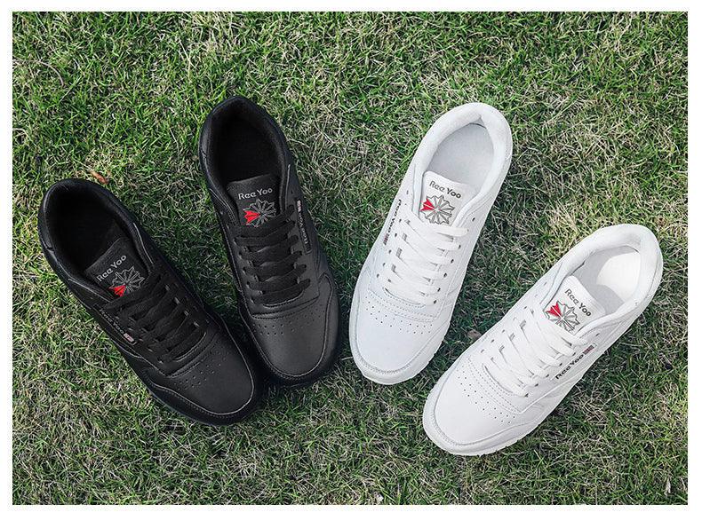 Stevvex sneakers white leather and black leather laceup trainers breathable mesh gym casual pair on Tampa Home & Garden Store