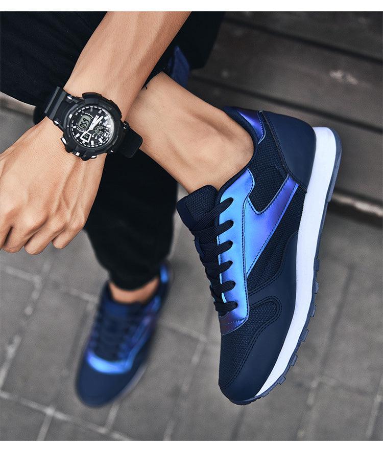Stevvex blue athletic sneakers pair with metallic overlays and breathable mesh upper white sole on Tampa Home & Garden Store