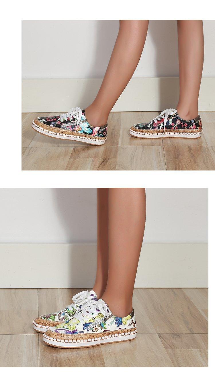 Stevvex women's floral print lace-up sneakers with white sole, two colorways shown on Tampa Home & Garden Store