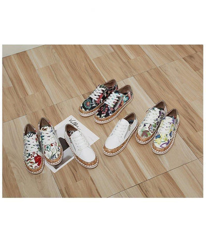 Stevvex women's sneakers colorful floral print lace-up casual fabric upper espadrille rope sole on Tampa Home & Garden Store