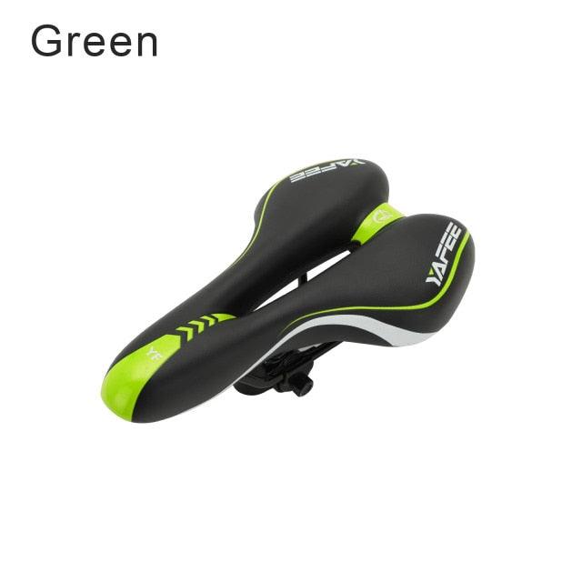 Bicycle saddle Stevvex green/black padded seat with shock absorbing hollow design on Tampa Home & Garden Store