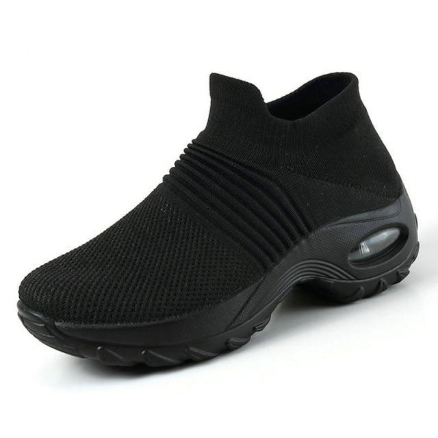 Stevvex women's knit sock sneakers with black mesh upper and chunky platform sole slip-on on Tampa Home & Garden Store